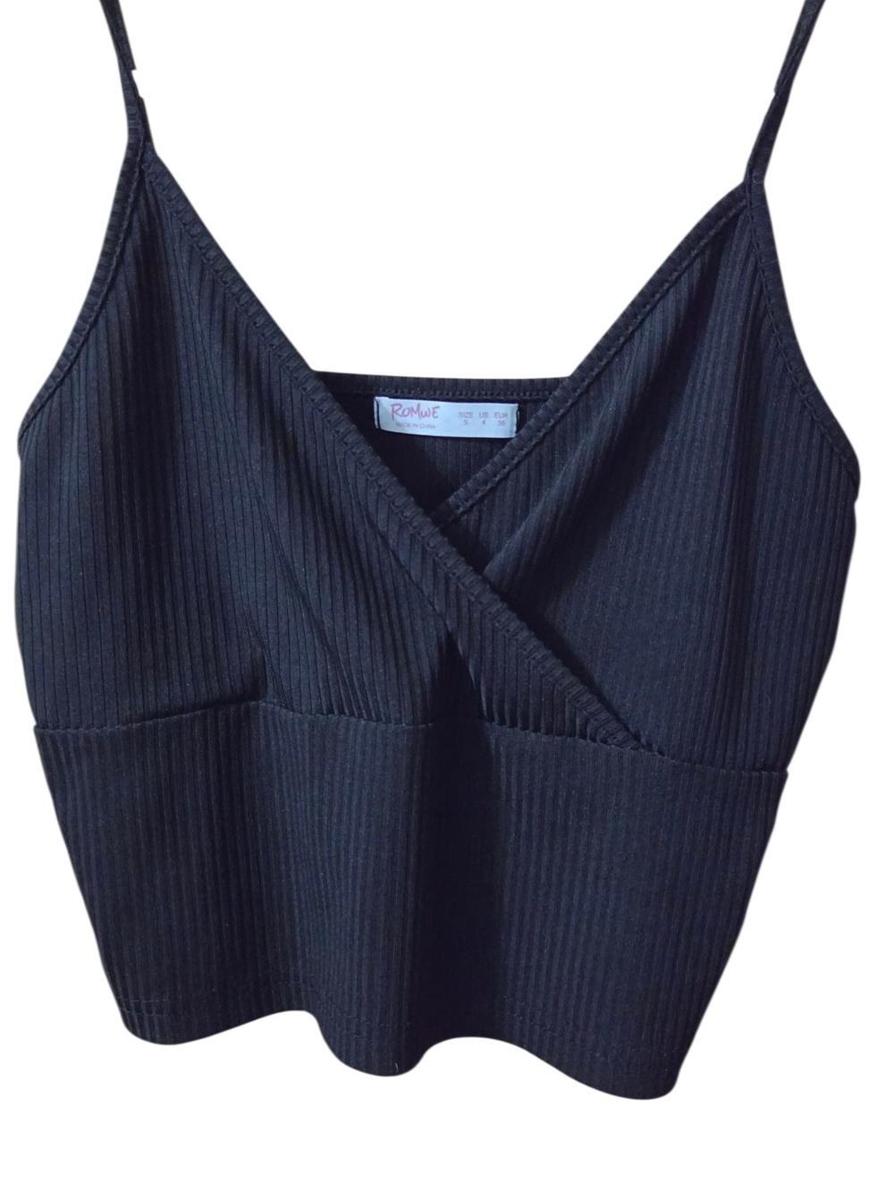 ROMWE Black Ribbed V-Wrap Cami